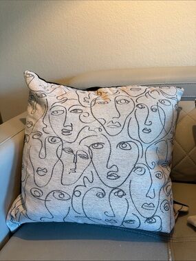 Abstract Faces Throw Pillow in Light Gray and Black